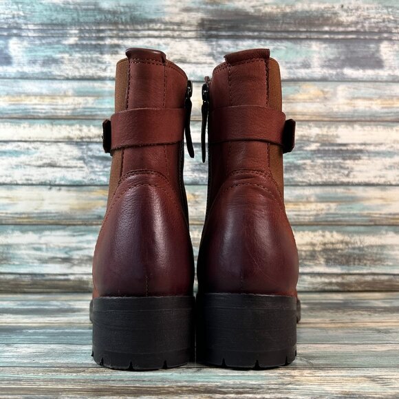 Earth Ankle Boot Womens 11M Brown Leather Zip Block Heel Casual Burnished Toe - Picture 6 of 12